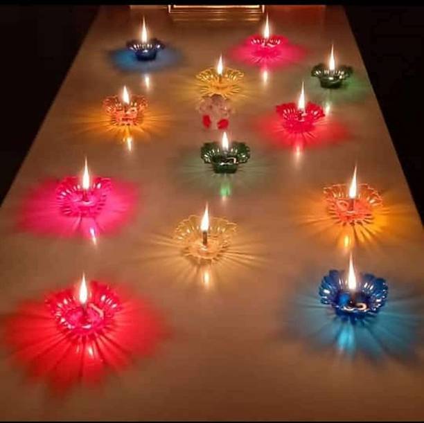 SOMUDEE 3D Shadow Reflection Floating Plastic Lamp | Decorative Diwali Diya Candle_pd66 Plastic (Pack of 12) Table Diya Set