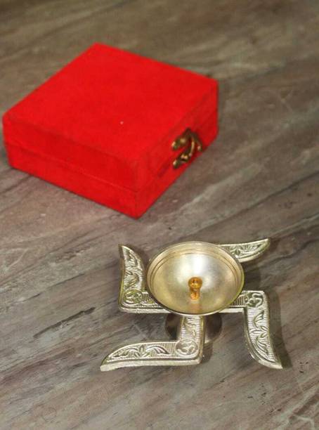 shifmart Swastik Diya Silver Plated Table Diya