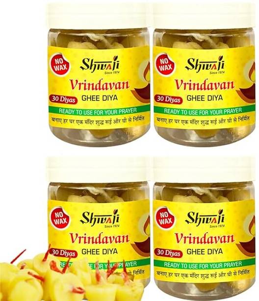 Shivaji Vrindavan Ghee Diya (0% Wax) 30 Pcs in A Pack, Total 4 Pack (120 Diyas) Cotton (Pack of 4) Table Diya