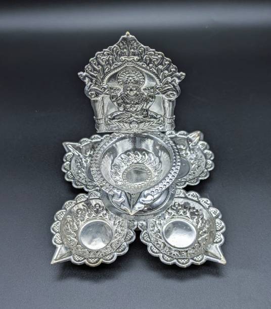Varalakshmi German silver Lakshmi Diya For Pooja Silver Plated Table Diya