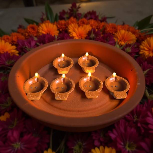 mshine LED Floating Water Sensor Diyas – Waterproof Decorative Lights for Diwali, Home Plastic (Pack of 6) Table Diya Set