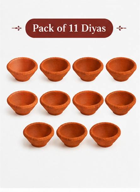 RAAJEEV Clay Diya Set of 11 | Traditional Mitti Diyas for Diwali Pooja & Home Decoration Terracotta (Pack of 11) Table Diya Set