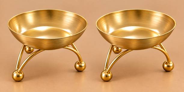 F RIQA METALS Set of 2 with Stand | Decorative Floating Flower, Diya & Candle Holder Iron (Pack of 2) Table Diya Set