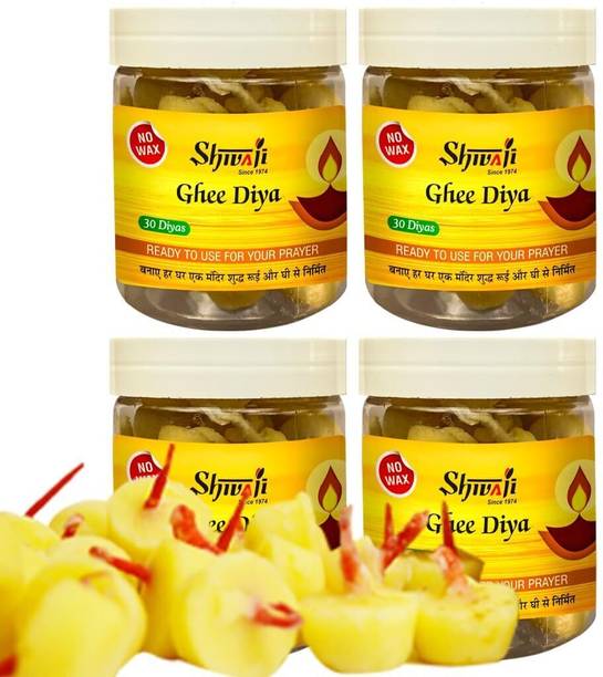 Shivaji Ghee Diya (0% Wax) 30 Pcs in A Pack, Total 4 Pack (120 Diyas) Cotton (Pack of 4) Table Diya