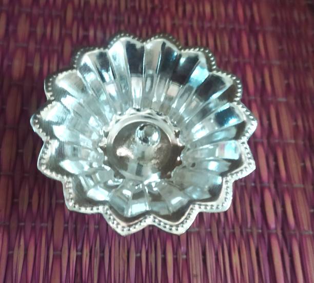 SujArta Diya / Deepam / Deepa, Premium Lotus Shape Neelajan for Pooja, Silver Plated Table Diya