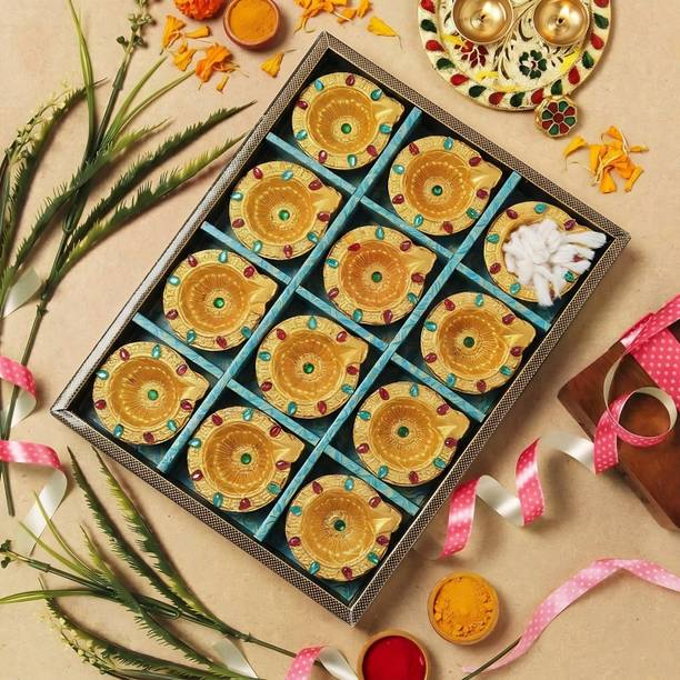 ARTYORA ARTYORA Clay 12 Diya Set for Diwali Festival Home Puja Decoration Decors Terracotta (Pack of 12) Table Diya Set
