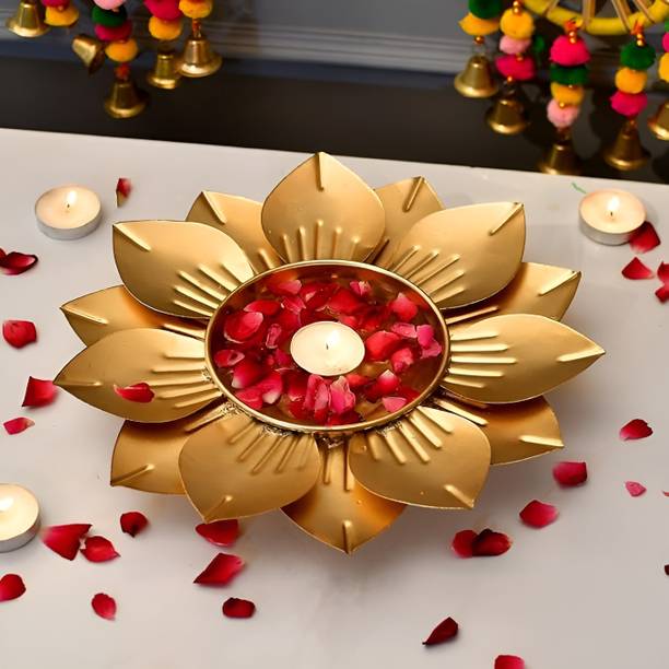 Homing Thistle Urli Bowl Floating Flowers Diya for Diwali Home Décor & other Festive Occasions Iron Table Diya