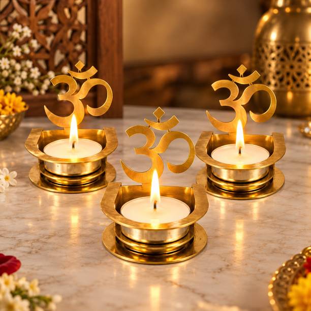 LEGACYHANDICRAFTS DIY Foldable Diya Set of 3 | Om Tlight Holder | Decorative Diya for Pooja,Diwali Iron (Pack of 3) Table Diya Set