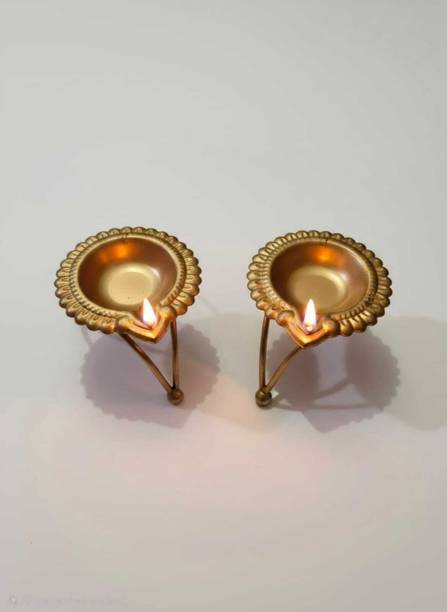 sf exports Traditional Iron 2 Diya set Iron (Pack of 2) Table Diya Set