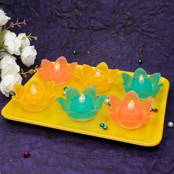 MADHU ENTERPRISES Traditional Water Floating Sensor Multicolor Floral Diyas for Home Decor(6 pcs) Plastic (Pack of 6) Table Diya Set