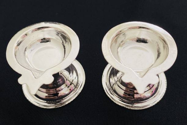 Blingdom Diya for Puja Purpose Silver (Pack of 2) Table Diya Set