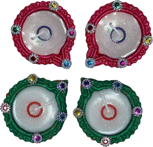 Privana Collections Premium Wax Diya Set – Traditional & Modern Festive Decor Earthenware (Pack of 4) Table Diya Set