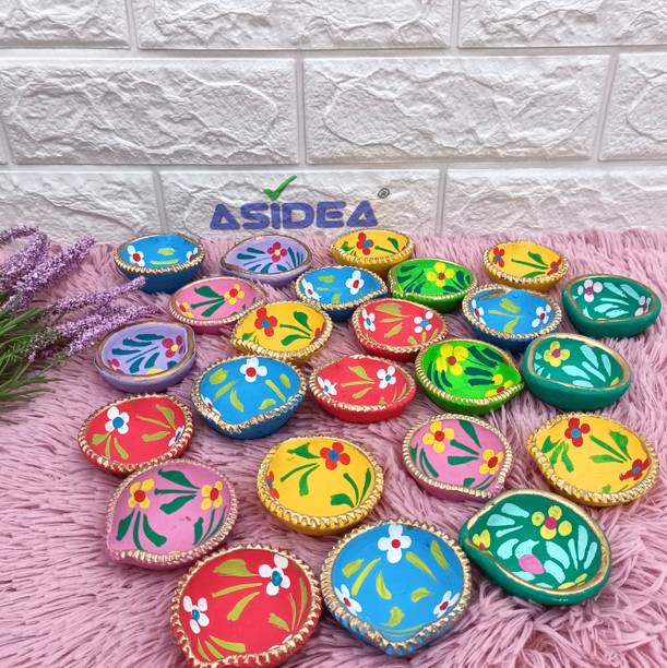 ASIDEA Traditional Handmade Clay diya Terracotta (Pack of 21) Table Diya