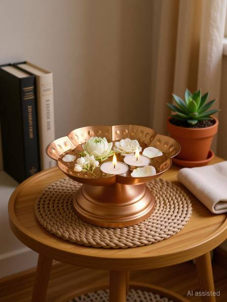 JDExport Gold Finish Metal Diya Urli Bowl 6 Inch Decorative Tea Light Holder for Pooja Iron Table Diya