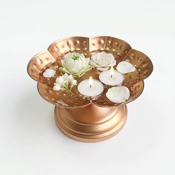 JDExport Gold Finish Metal Diya Urli Bowl 6 Inch Decorative Tea Light Holder for Pooja Iron Table Diya