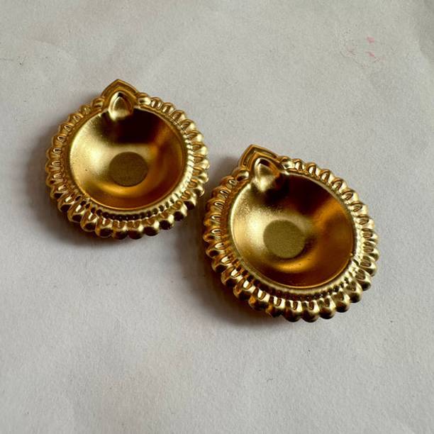 THEKRAFTYMALL Metal Gold Finish Diya Set of 2 for Pooja, Diwali & Home Decoration Stainless Steel (Pack of 2) Table Diya Set