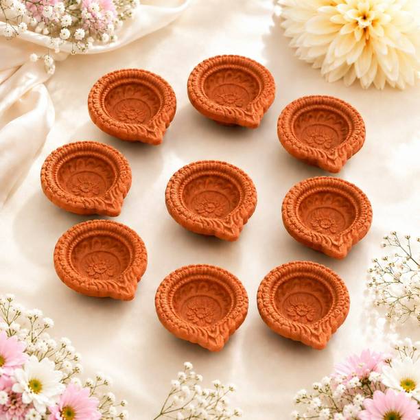 Ripeton Star Design Terracotta Diya Handmade Clay Lamp for Diwali & Pooja Decor Terracotta (Pack of 21) Table Diya Set