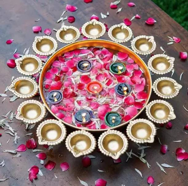 Dreamcraft Premium Flower Shape Decorative Diya Urli for Home Handcrafted Bowl Iron Table Diya