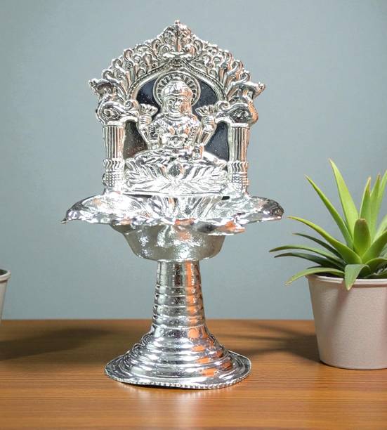 Sigaram Silver Plated 5 Inch Kamakshi Deepa for Home, Temple Pooja Decor K4841 Silver Plated Table Diya