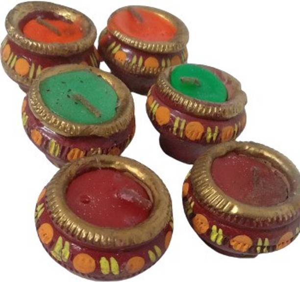 beautric handicraft decorative matki candle for diwali ,navratri decoration Terracotta (Pack of 6) Table Diya Set