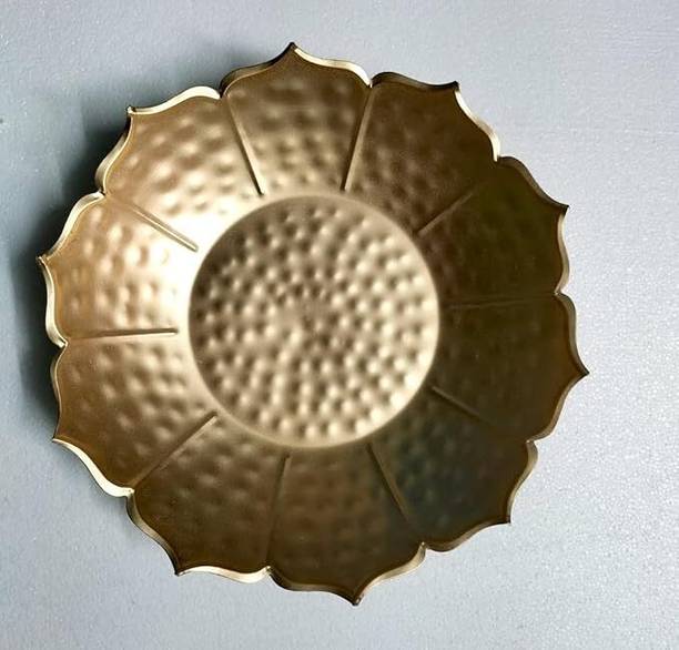 THING MAKER Antique Brass Finish Hammered Metal Lotus Bowl for Pooja & Home Decoration Iron Table Diya