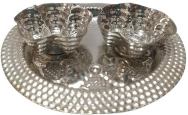 BRASS BLESSING Silver Traditional DIYA Lamp Vilakku for Puja Gifts and Home Decor (1252) Gold Plated Table Diya