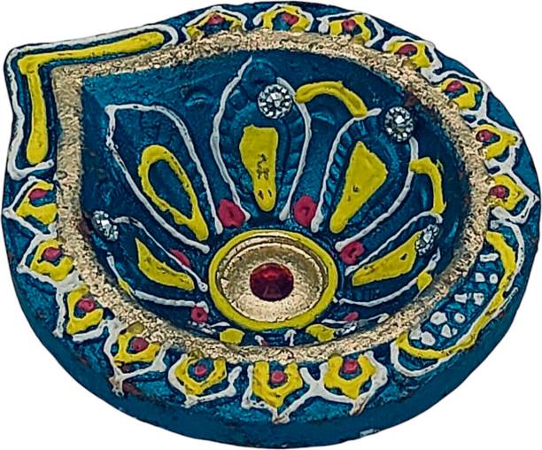 VEGAN Handmade Clay Diya Set, Hand-Painted Decorative Traditional Diyas(NON-WAX) Candle