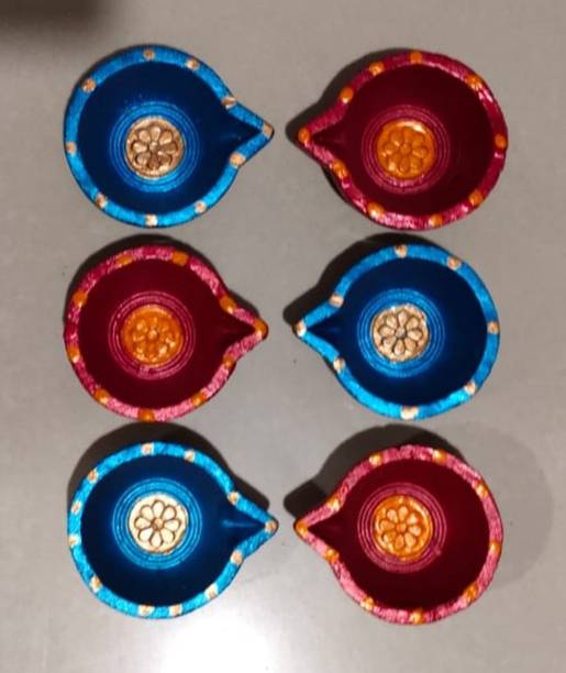 JayDeep Arts Exclusive Hand Painted Decorative Clay Diya for Diwali Karthik Pooja Festivals | Terracotta (Pack of 6) Table Diya Set