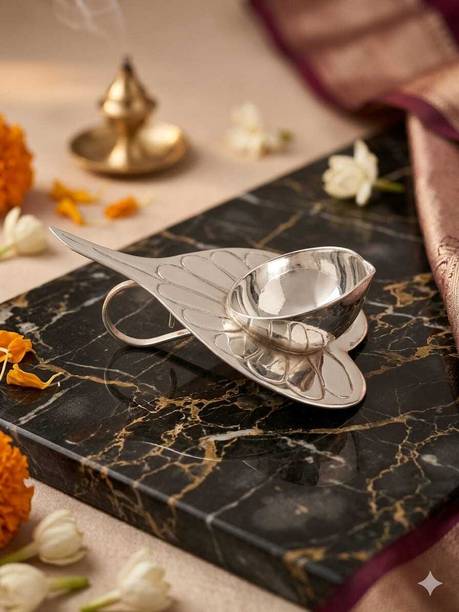 krishnasilver Premium Brass Silver Coated Table Diya Brass Table Diya