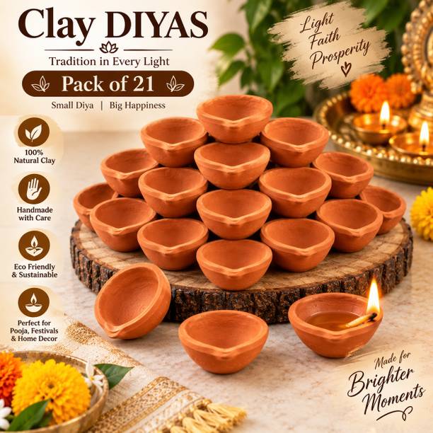 JIYA ELEGANCE Terracotta Mitti Diya Earthenware (Pack of 21) Table Diya