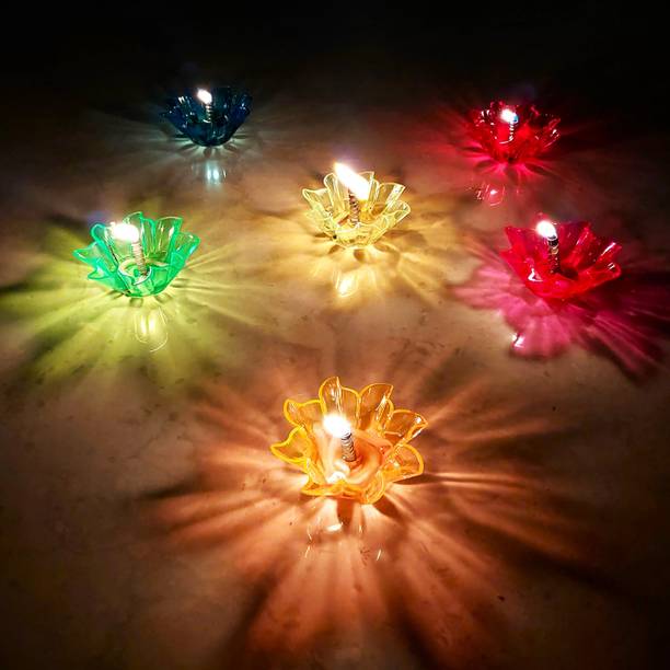 EKOKI Multicolor 3D Reflection Diya Set of 12 with Wicks and Springs for Decoration Candle