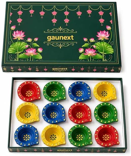 GauNext Shubh Deepotsav Hamper (Pack of 12) Pottery, Terracotta (Pack of 12) Table Diya Set