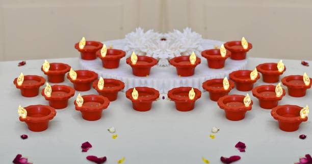 CraftVatika LED Floating Water Sensor Diyas Set of 24 | Diwali Decoration Waterproof Lights Plastic (Pack of 24) Table Diya Set