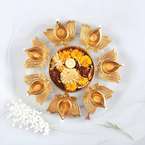 Homing Thistle Kamal Urli Bowl & Lotus Shape Diya Urli for Floating Flowers & Home Decor Iron Table Diya
