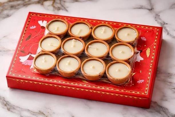 AARUNYA FLAME Pure Ghee Mitti Diya Batti Set-12 Traditional Long Burning Wick for Diya & Aarti Cotton (Pack of 12) Table Diya Set
