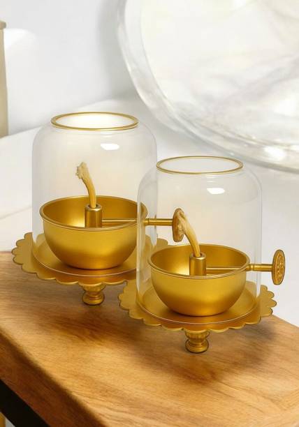 GMA Glass, Iron (Pack of 2) Table Diya Set