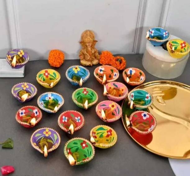 JIYA ELEGANCE COLORFULL DIYAS Pottery (Pack of 21) Table Diya