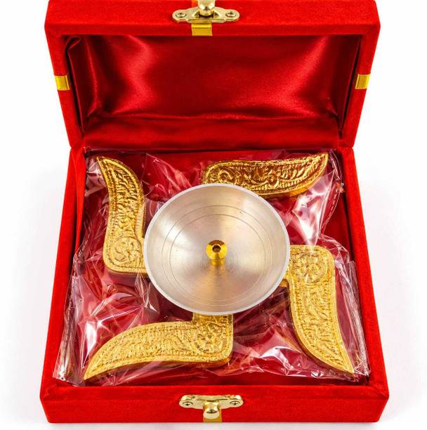 NilANCHAL Swastik Feather Diya Silver Table Diya