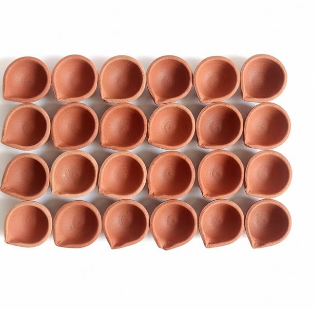 CLICK KART Natural Mitti Ke Diye – Eco-Friendly Traditional Clay Lamps for Puja & Diwali Earthenware (Pack of 21) Table Diya Set