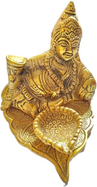oyssta Metal Leaf Kuber with Diya For Home Décor, Gift and Puja Idol brass metal Brass Table Diya