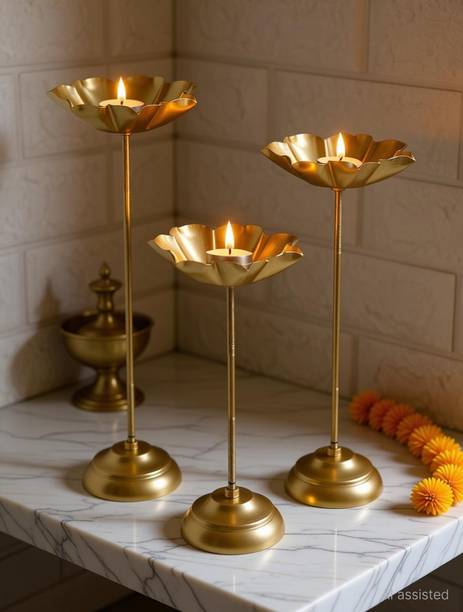 AAN High quality metal tea light diya holder set of 3 for home office festive decor Iron (Pack of 3) Table Diya Set