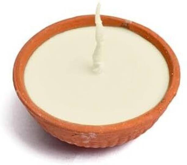 AARUNYA FLAME Pure Ghee Mitti Diya Pack of 2 Akhand Jyot & Puja Long Burning Traditional Diya Cotton (Pack of 2) Table Diya Set