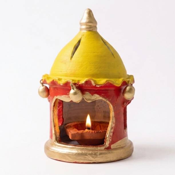 Jackcleen Terracotta Mandir Diya Decorative Oil Lamp for Festive Home Decor Spiritual Puja Terracotta, Earthenware Table Diya