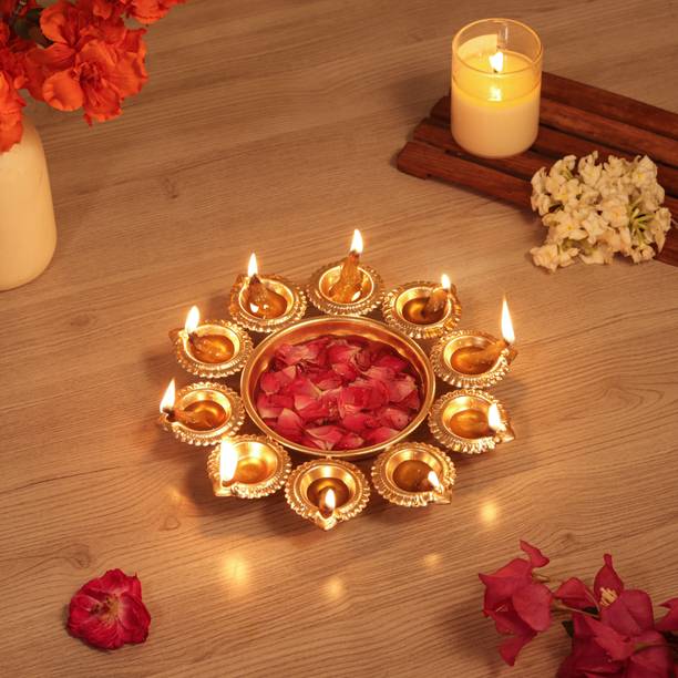 ALTINORA 10 inch Golden Shiny Urli |Floating Flowers Bowl| Diwali Decoartions Iron Table Diya