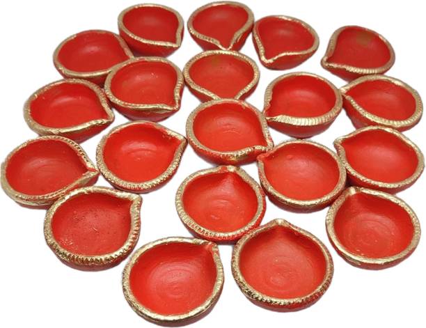 Divine Bazaar Clay Diya/Terracotta Decorative Diwali Tealight Oil Lamp for Pooja Earthenware (Pack of 21) Table Diya Set