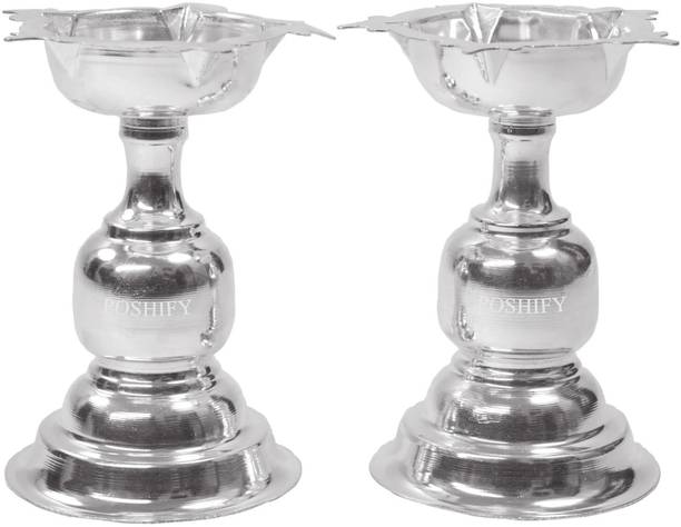 POSHIFY German Silver Big Diya Set of 2, Pooja, Home Decor, Meditation, Yoga, Silverware Silver (Pack of 2) Table Diya Set