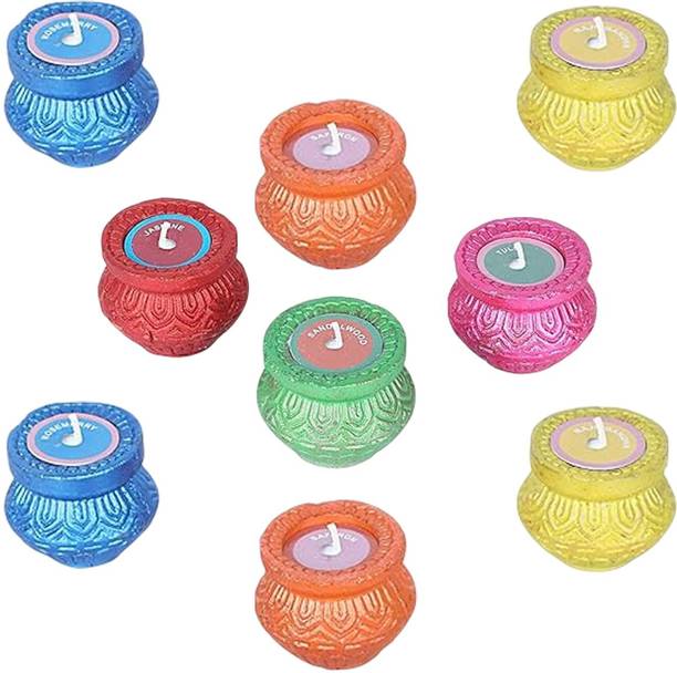 Nexori Scented Decor Matki Diya Hand Painted Terracotta Clay Diya Décor-Festive Gifting Ceramic (Pack of 3) Table Diya Set