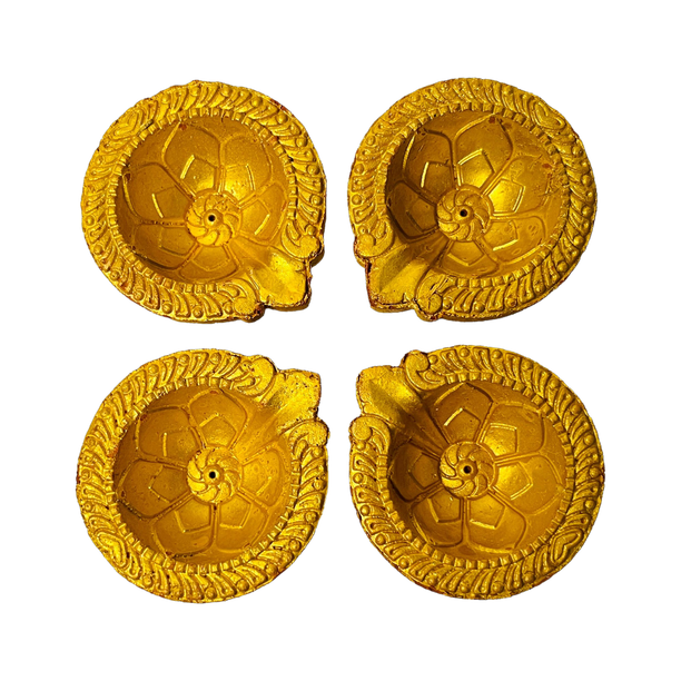 PANALALJI PANALALJI Clay Diyas Handmade and Handpainted Decorative Terracotta Diyas Terracotta (Pack of 4) Table Diya Set
