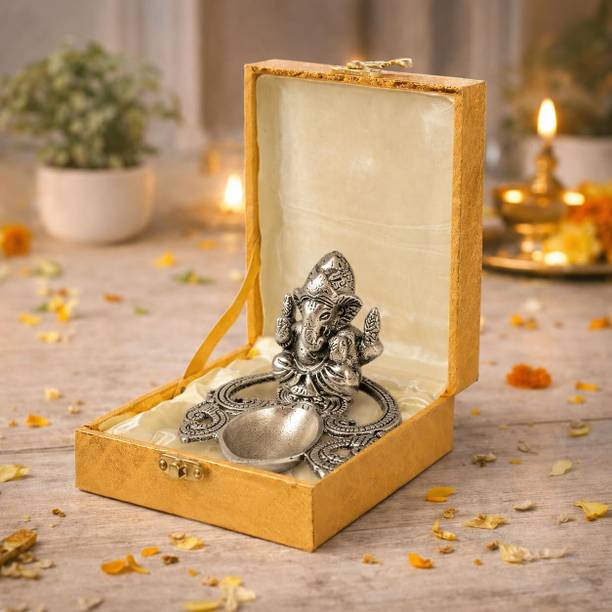 CraftVatika Ganesha Diya Gift Box for Diwali Return Gifts & Home Decor Items Aluminium Table Diya