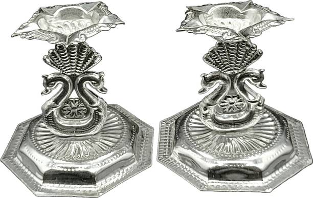 Varalakshmi HAMSA DEEPAM MADE OF GERMAN SILVER FOR POOJA Silver Plated (Pack of 2) Table Diya Set